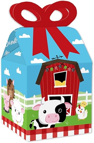Big Dot of Happiness Farm Animals - Cajas de regalo cuadradas para fiestas de cumpleaños o baby shower, juego de 12 unidades