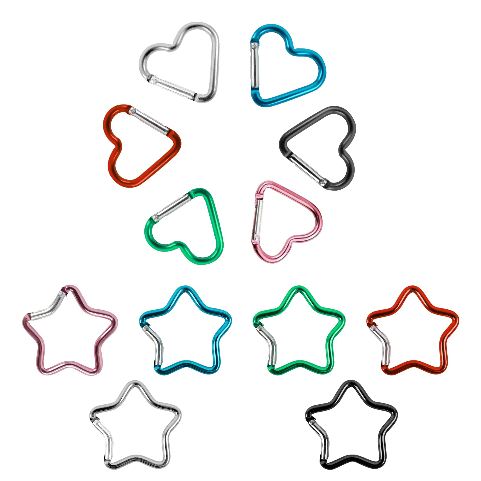 12 PCS Star Heart Carabiner, Cute Carabiner Clip for Keys, Cute Keychains for Backpacks, Large Small Mini Carabiner Clip, Cool Carabiner, Hiking Buckle Keychain Clasp for Bottles, Keys, Backpacks