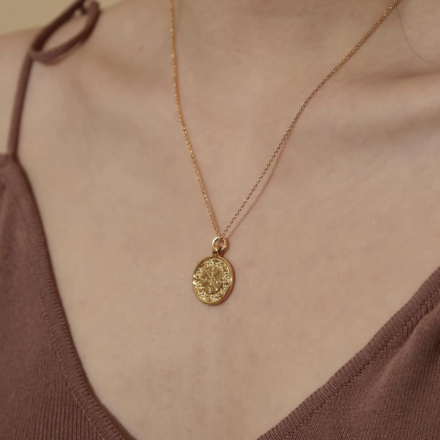 Tarot card pendant necklace the star the sun wheel of fortune Layered Necklace 18K heavy gold plated cameo gold coin Necklace Birthday Gifts for Women