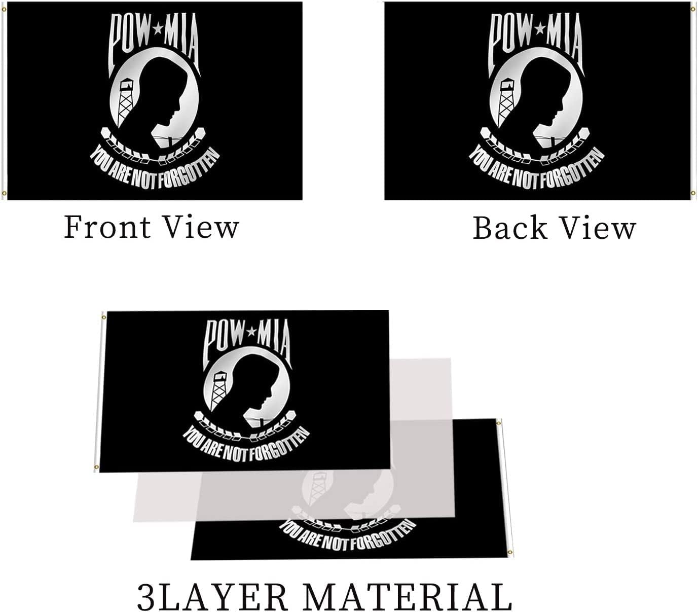 Double Sided Pow Mia Flag 5x8 Ft Outdoor Heavy Duty Polyester Military Pow Flags 3 Ply Banner 200D with Durable Canvas Header and 2 Brass Grommets Pow mia Banner- You are Not Forgotten War Flags