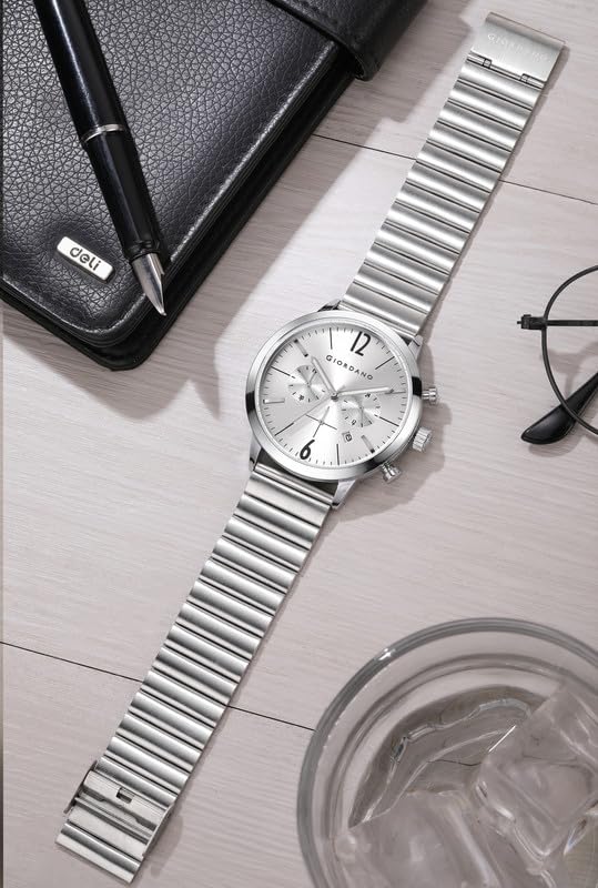 Image of Giordano Analog Chronograph Watch for Men - Round Dial, Date Display Function, Quartz Movement, Water Resistant, Stainless Steel Case & Strap - GZ-50153