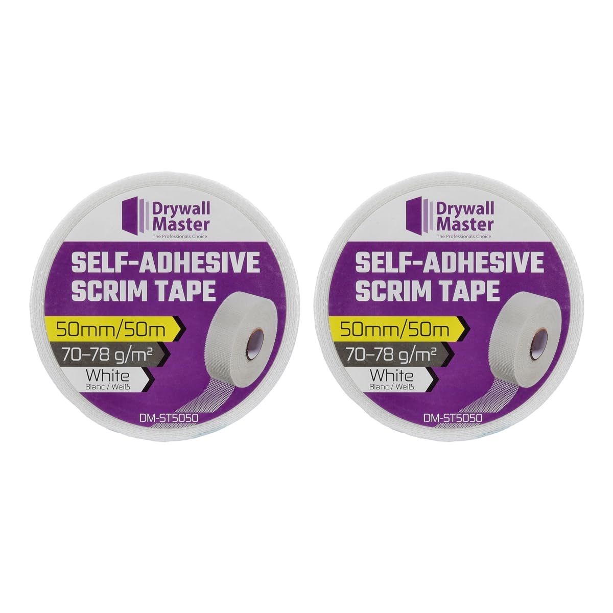 Scrim Tape 50mm x 50m, High Strength Self-Adhesive Fiberglass Mesh Tape For Reinforce Joint Repair, Filling Cracks, Patching Holes, Color White (Pack of 2)
