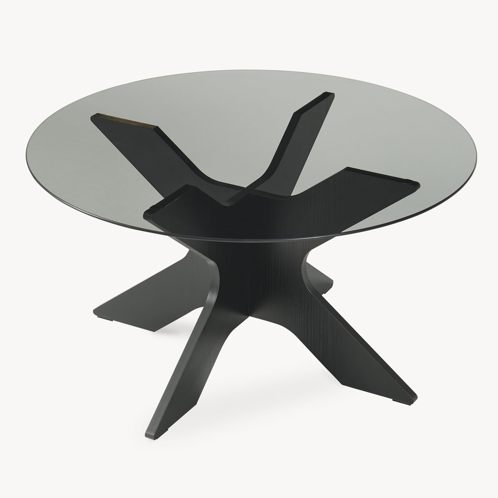 [en.casa] Tavolino da Salotto con Piano Rotondo in Vetro Fumé Temperato Tavolo Basso Centrale da Caffè Ø70 x 35 cm per Soggiorno Living Studio - Grigio/Effetto Legno Nero