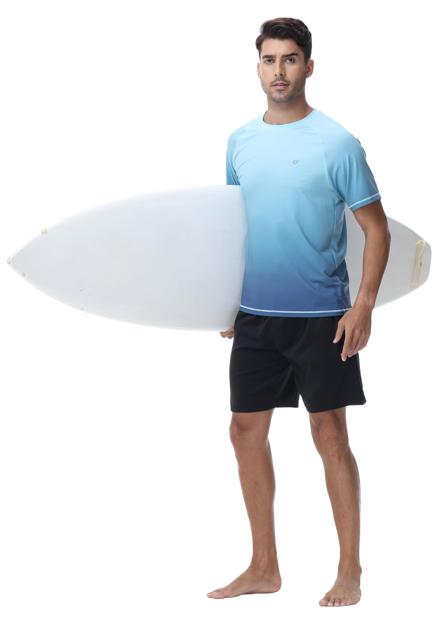 Huayuzh Men's Watersport Rash Guards Swimming Shirts UV Swim Top UPF 50+ Quick Dry Short Sleeve Surfing Running Sports Top