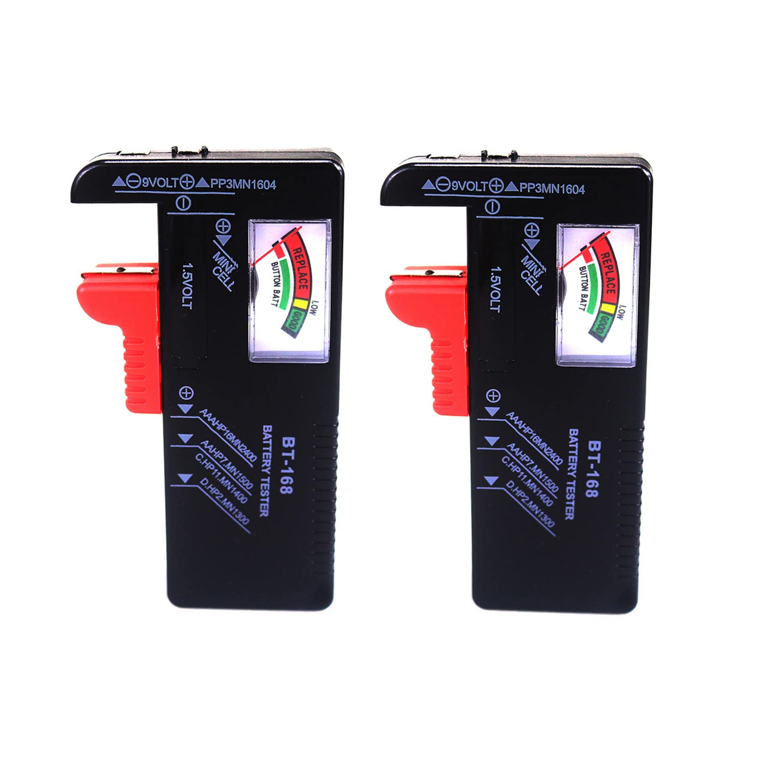 FC MXBB 2Pack Battery Tester, Universal Battery Checker Small Battery Tester for AAA AA C D 9V 1.5V Household Batteries