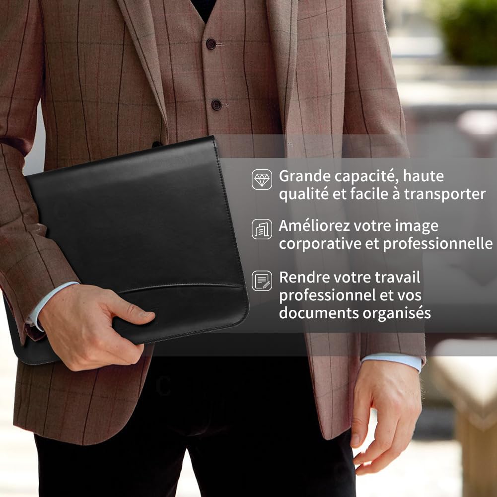 LOETAD Porte Documents A4 Homme Cuir Organiseur Bureau Support Presse-Papiers Poche Téléphone