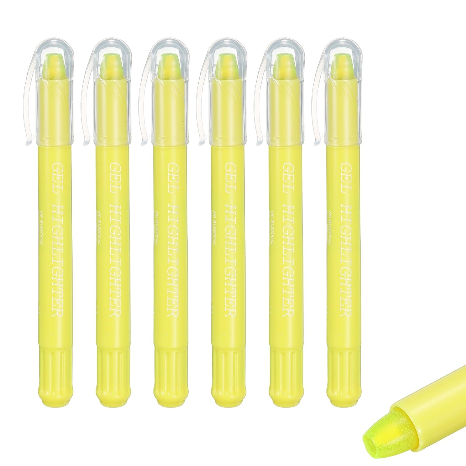 PATIKIL Fluorescent Yellow Highlighters, 6 Pack Gel High Lighters No Bleeds Highliters Pens Wax Crayon Neon Clear View Bright Marker Pen Twist Up Stick Cute for Books Office Adults