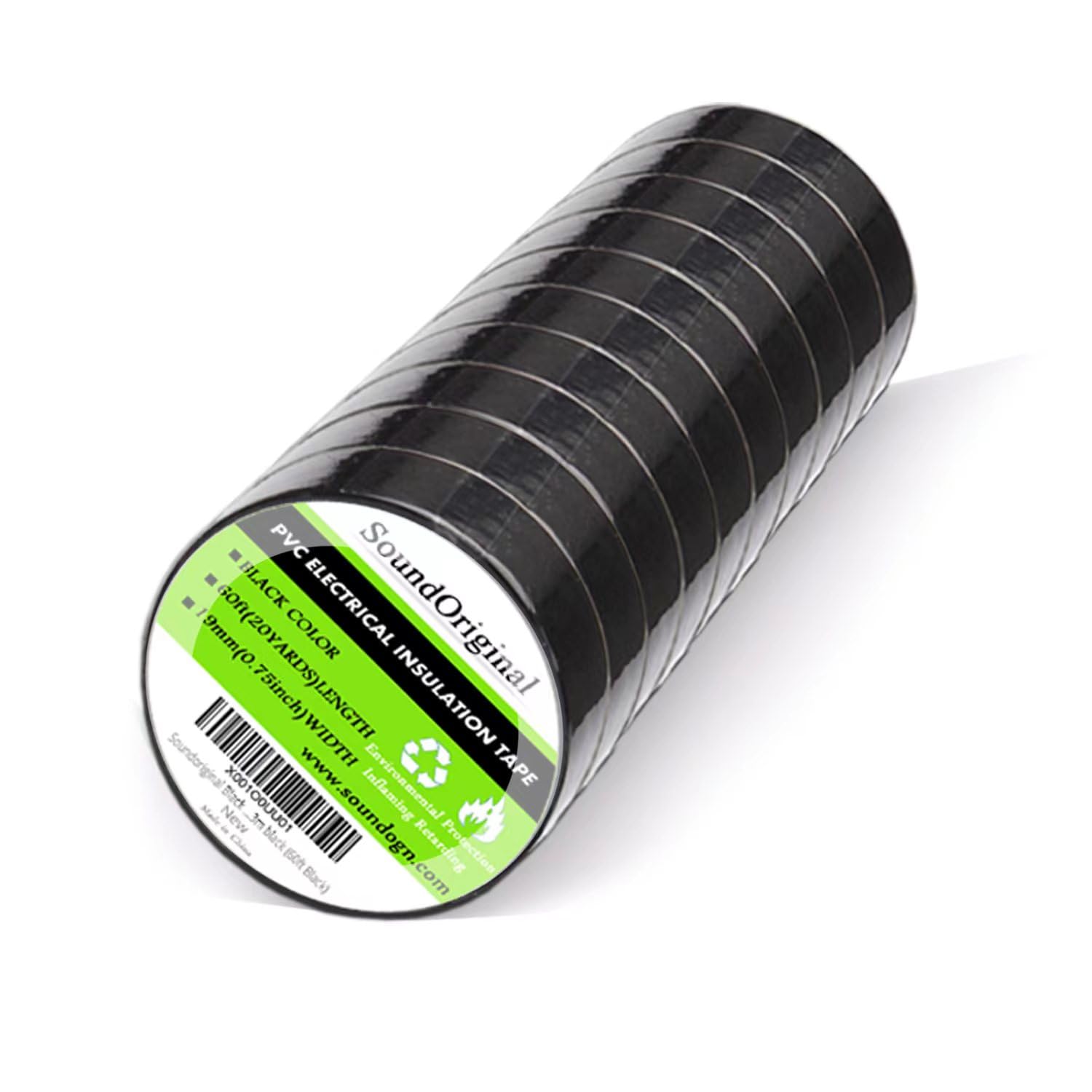 SoundOriginal Black Electrical Tape 10-Pack 0.7 Inch by 60 Feet Waterproof Industrial Grade UL/CSA Listed High Temp Electrical Tape Electric Super