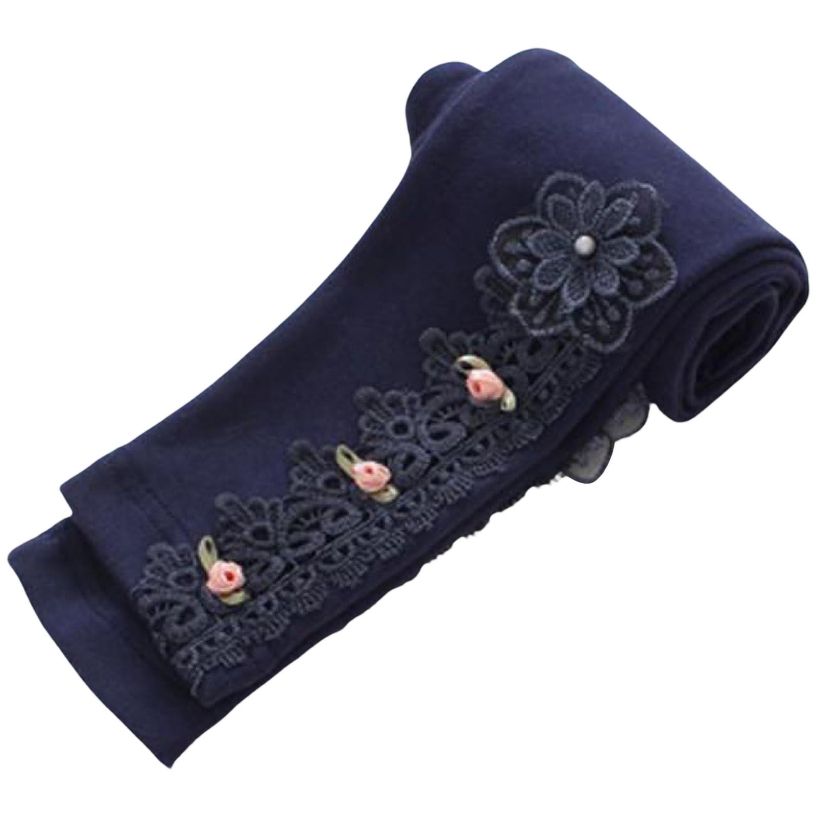 Girls' Lace Floral Leggings Casual Pant Toddler High Waist Capri Cropped Pant Stretch Lace Trim Soft (Blue, 4-5 Years)