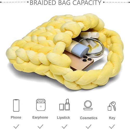 Miniatura 3 de Bolsas de mano tejidas a mano para mujer, bolso de hombro de punto de hilo grueso, bolso trenzado hecho a mano