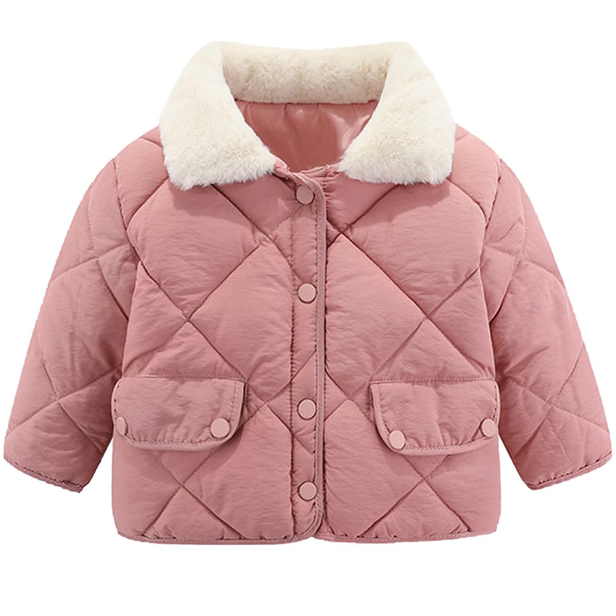 JELEUON Little Girls Boys Fur Trim Winter Warm Button Pocket Down Jacket Coat Windproof Puffer Outerwear 90