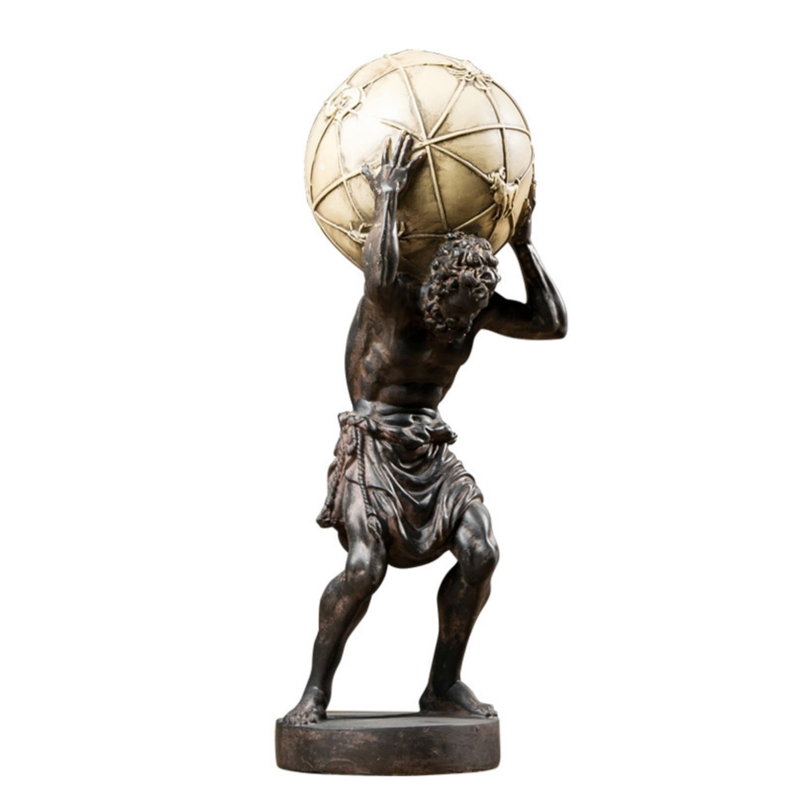 Statua Scultura Statua Decorativa Statuetta Mitologica Figure Mitiche in Resina Sintetica Tono Bronzo Scuro con Riflessi Oro sulla Sfera Adatta per Studio Ufficio Libreria Consolle