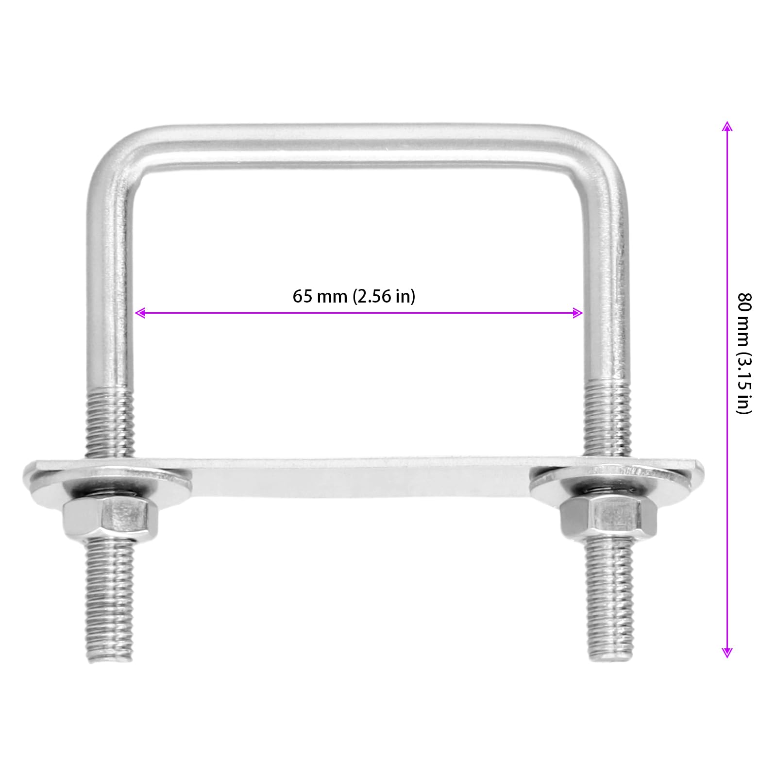 FUNSUEI 10 viti a U M8 in acciaio inox, 65 x 80 mm, bullone a U con dadi e piastra del telaio, staffa a U con filettatura per il fissaggio del tubo, traino auto