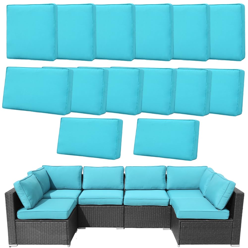 Photo 1 of Frxeyaliz 14Pcs Outdoor Cushion Covers Replacement Washable w/Zipper for 6-Seaters Sofa Patio Slipcovers Set Seat and Back Covers Only-25.6x25.6x3.9inch