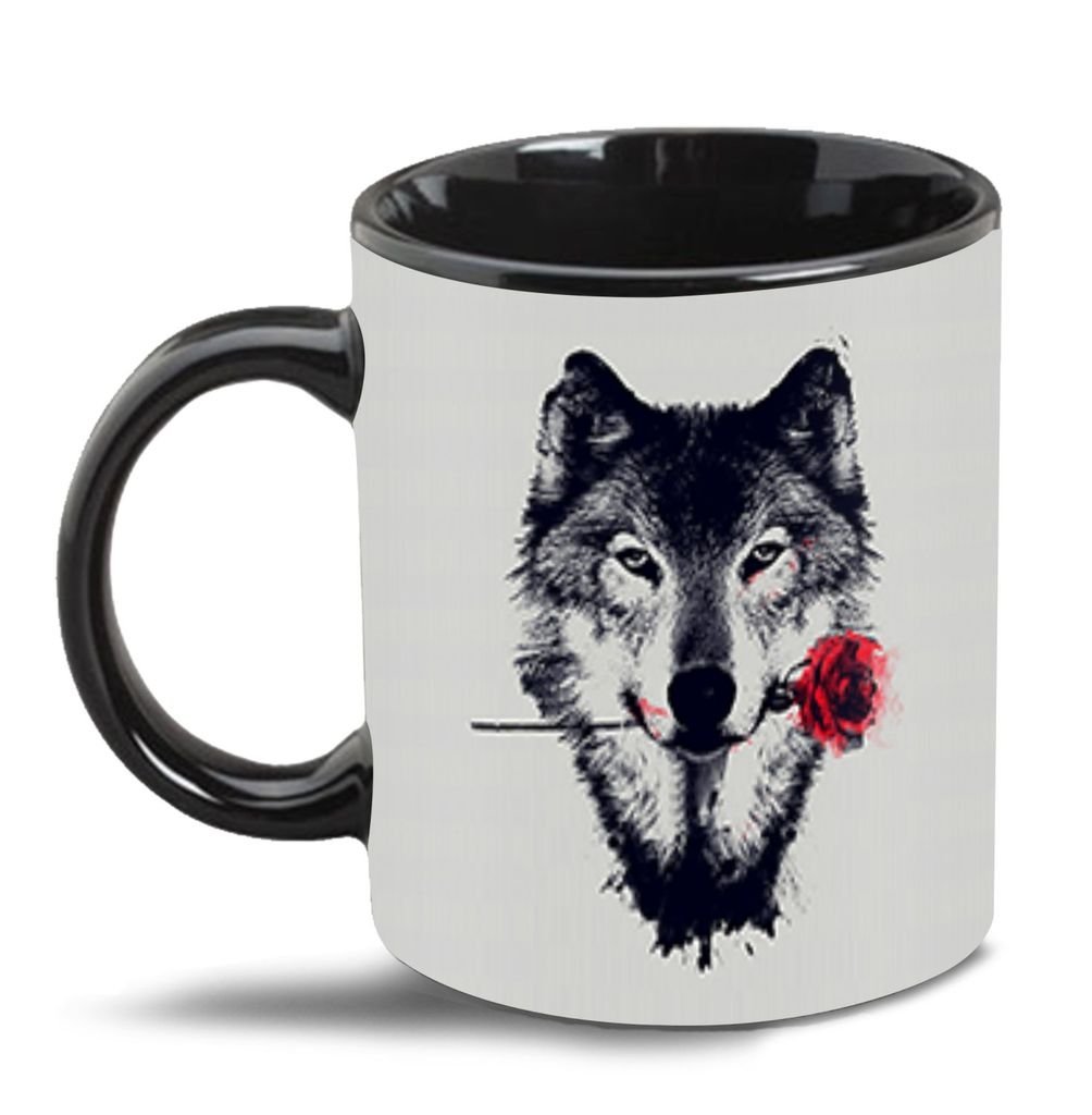 SCPmarts Night Wolf Coffee Mug/Tea Mug,11 oz Capacity [Black Mug, Glossy Finish and Vibrant Print]
