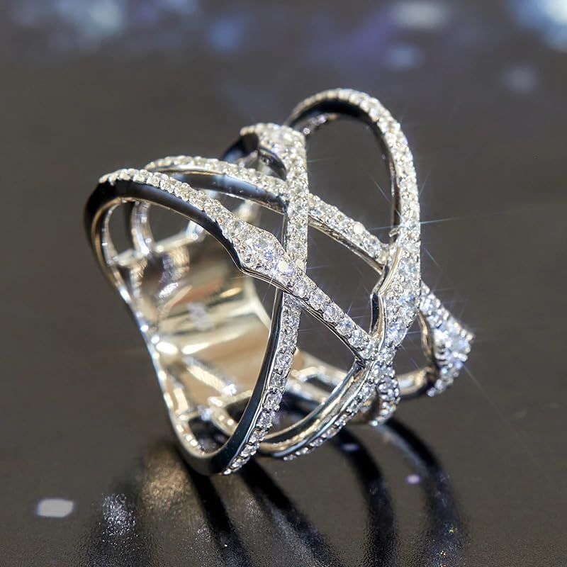 ENDLESSNESS & ETERNITY Criss-Cross X Ring CZ Cubic Zirconia Twist 14K Gold Plated Wedding Band Ring Chunky Statment Band Ring