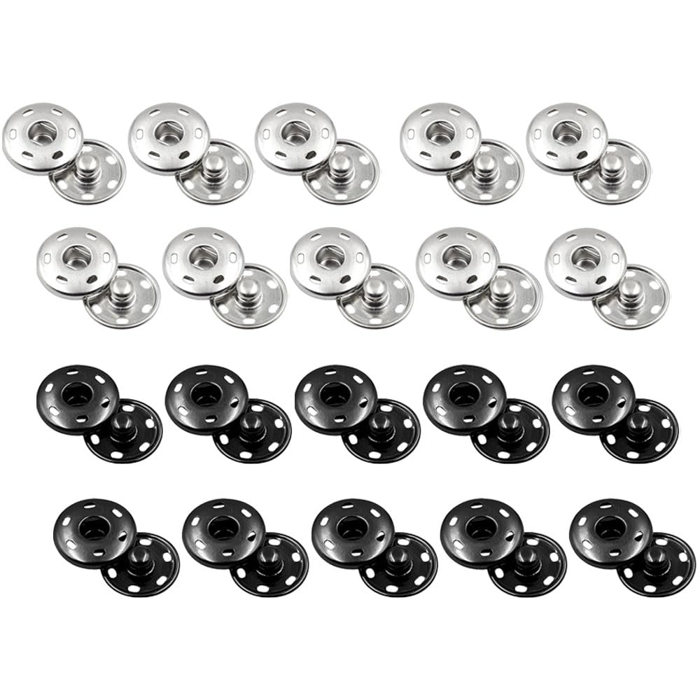 Metall-Druckknöpfe Zum Aufnähen – 12 Mm, 20 Sets, Schwarz – Für Kleidung & DIY