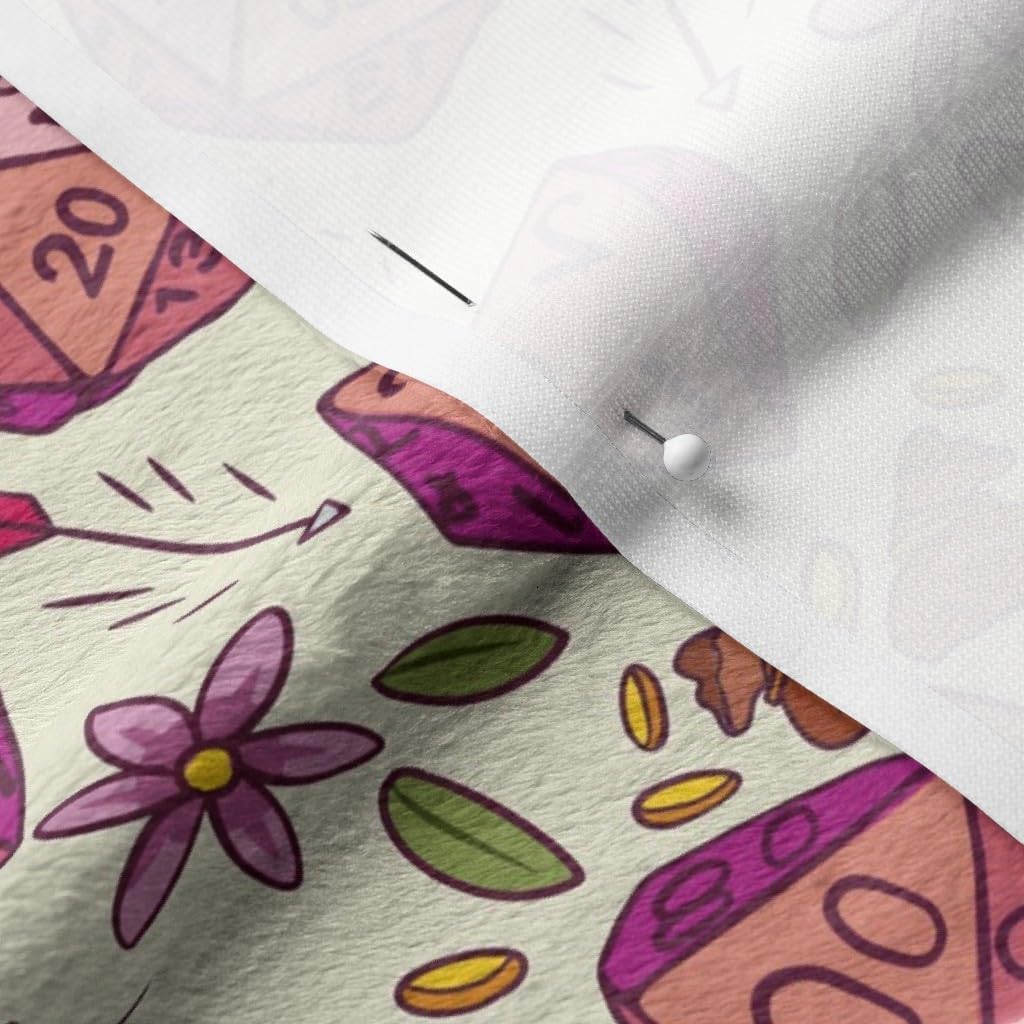 Spoonflower Fabric - Dice Beige Purple Fantasy Illustration Nerd Sword Games Dragons Printed on Minky Fabric by The Yard - Sewing Baby Blankets Quilt Backing Plush
