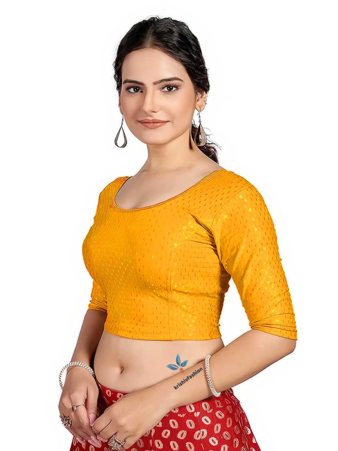 Cotton Lycra Blouse for Women, Ethnic Stylish Elbow Sleeve Designer Readymade Blouse for Women, Saree, Choli, and Lehenga Blouses, Blouse-image-35