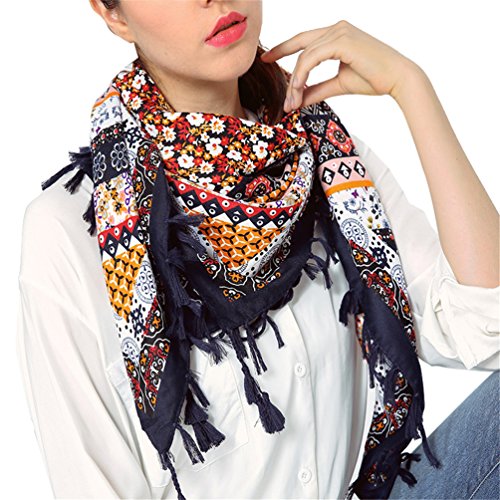 Haotfire Women Scarf Wrap, Floral National Style Fringed Vintage Head Scarf Boho Dress Infinity Shawl