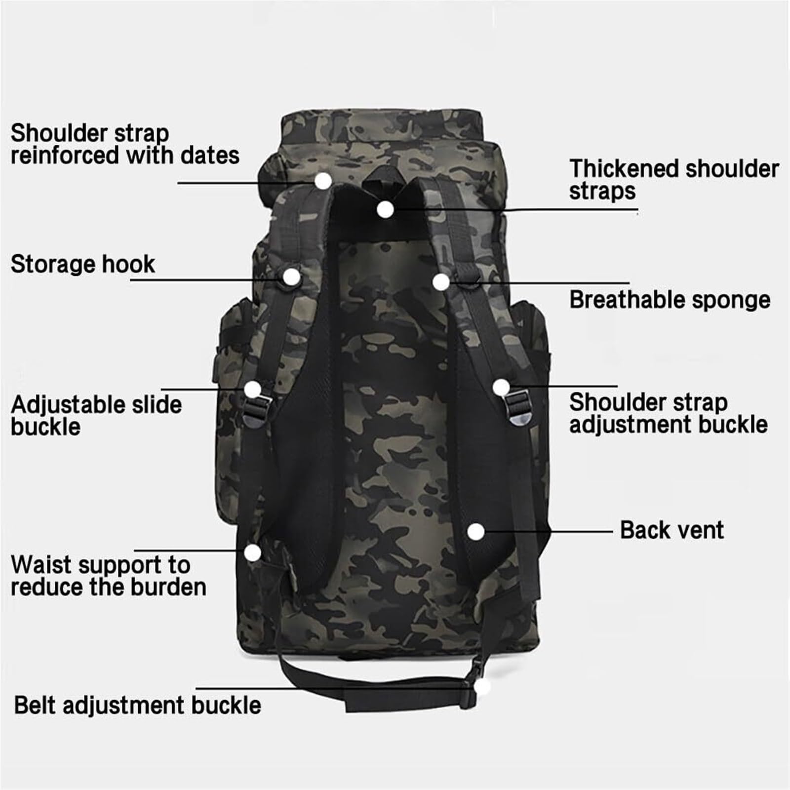 Zaino da Viaggio Sportivo Zaino da Trekking 70L Borsa A Tracolla per Arrampicata Campeggio Allenamento All'aperto Sport per Alpinismo Arrampicata(Black)