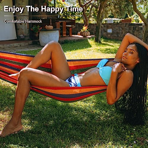 SZHLUX Double Hammock,Cotton Hammock Portable Hammock with Carry Bag,Perfect Camping Outdoor/Indoor Patio Backyard,Coffee - Image 5
