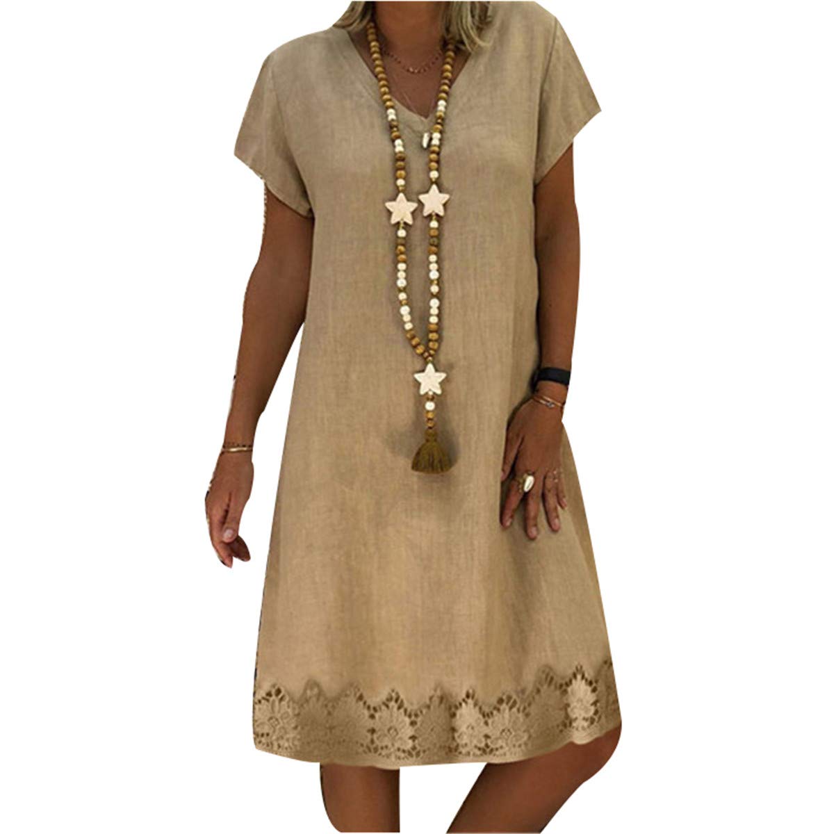 Morbuy Morbuy Mujer Vestidos Casual Elegante Cordón Manga Corta Cuello V Suelto Impreso Boho Florales Playa Vacaciones Verano Vestido Talla Grande S-5XL