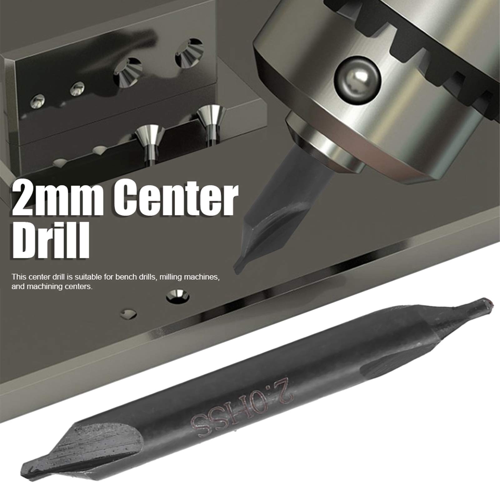 10pcs Center Drill Bits Set, 2mm High Speed Steel Center Drill Bits Kit Enlarged Chip Flute Design Quick Cutting for Bench Drills, Milling Machines, Machining Centers