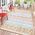 Lahome Outdoor Rug Waterproof, 5x8ft Reversible Outdoor Plastic Straw Rug for Camping Patio, RV Outdoor Rugs Outside, Outdoor Carpet for Porch Deck Backyard Balcony Picnic(Pink/Orange,5'x 8')