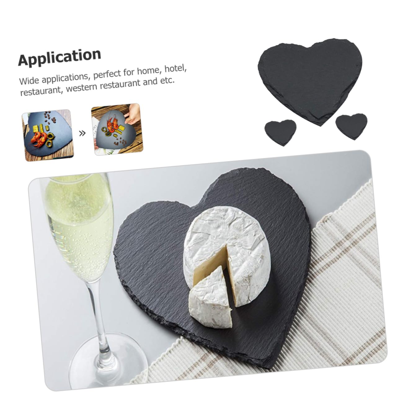 Piatto in Ardesia a Forma di Cuore 4 Pollici Nero 3 Pezzi | Casa e Hotel, Uso Multiuso per Servizio e Conservazione Cibo, Design Rustico Elegante