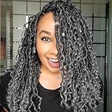 Goddess Locs Crochet Hair 10 Inch 7 Packs Ombre Grey Boho Faux Locs Crochet Hair for Black Women Pre Looped Crochet Locs with Curly Ends (1B/Gray)