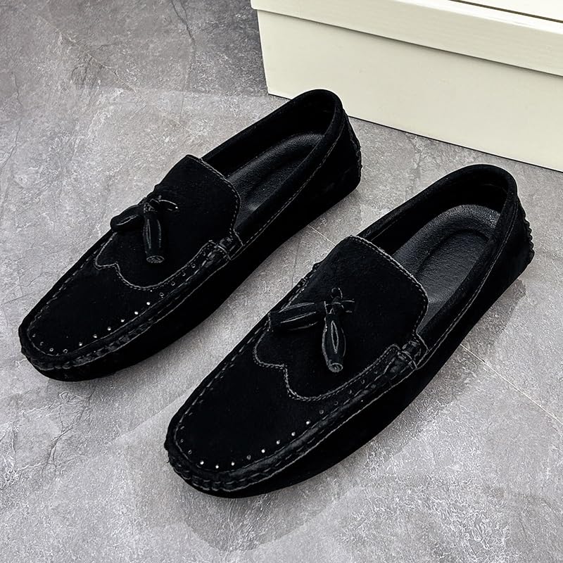 Men's Loafers Shoes Square Toe Wingtips Suede Vegan Leather with Tassel Comfortable Flexible Flat Heel Party Slip On4