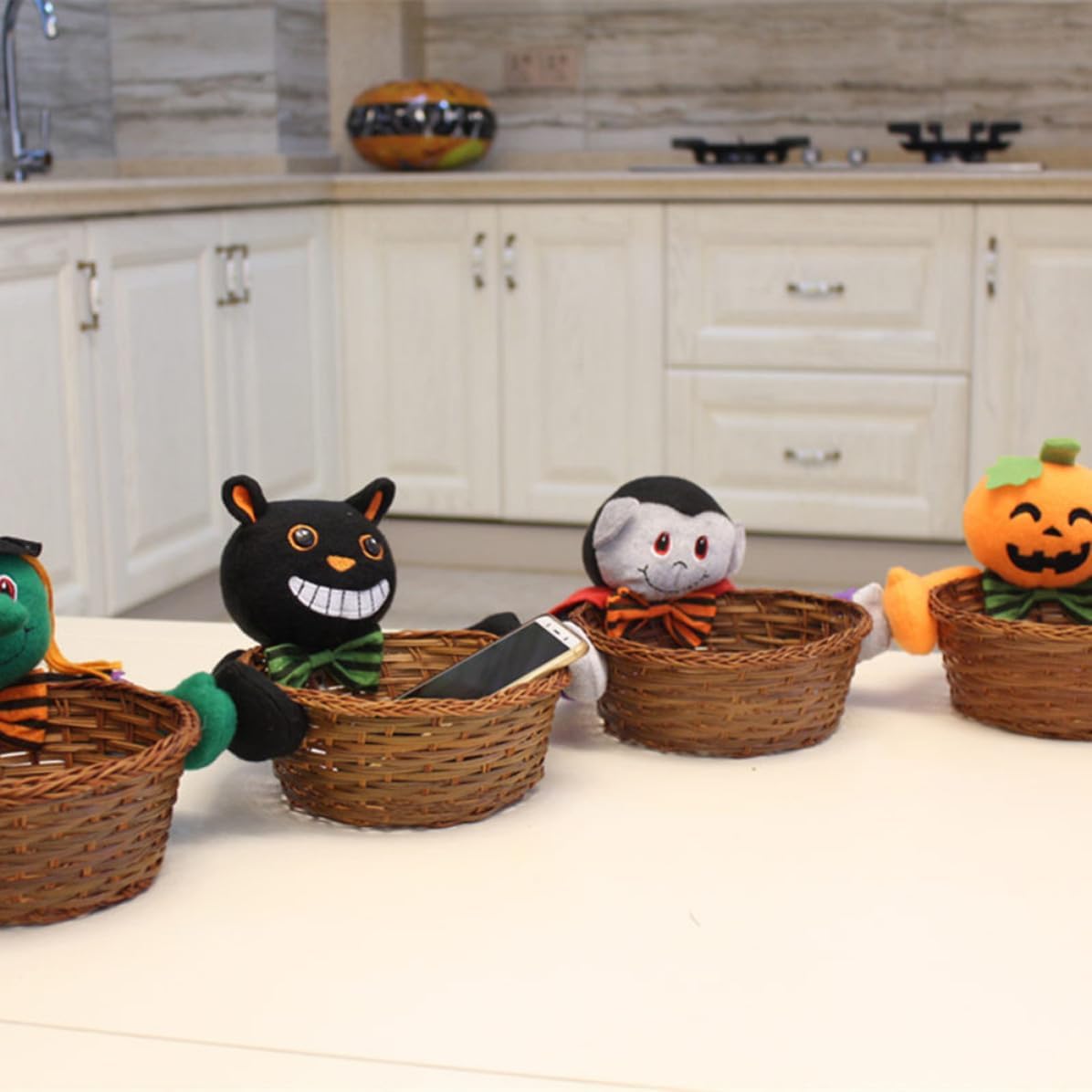 Mini Orange Halloween Storage Basket Plush Vine Candy Holder Season