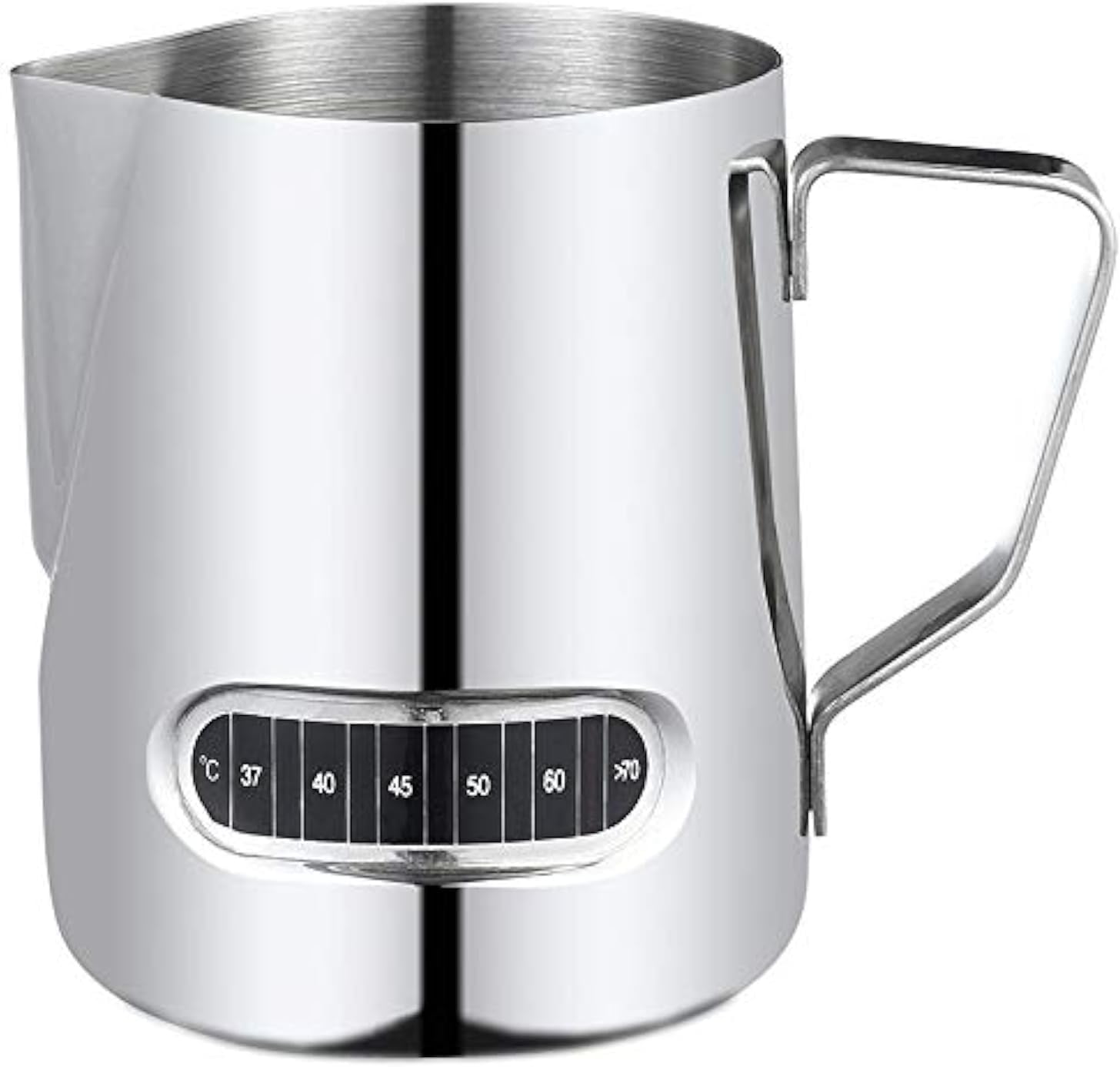 – 600ml/20 Oz milk frothing pitcher with Integrated Thermometer, 304 Stainless Steel milk frother cup, Espresso Accessories, Barista Tool, milk steamer cup for Cappuccino, Latte Art, ZX0053-LRJ