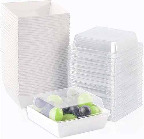 Paquete de 50 cajas de charcutería con tapas transparentes, cajas de postre blancas de 4 pulgadas para llevar, mini cajas de charcutería desechables