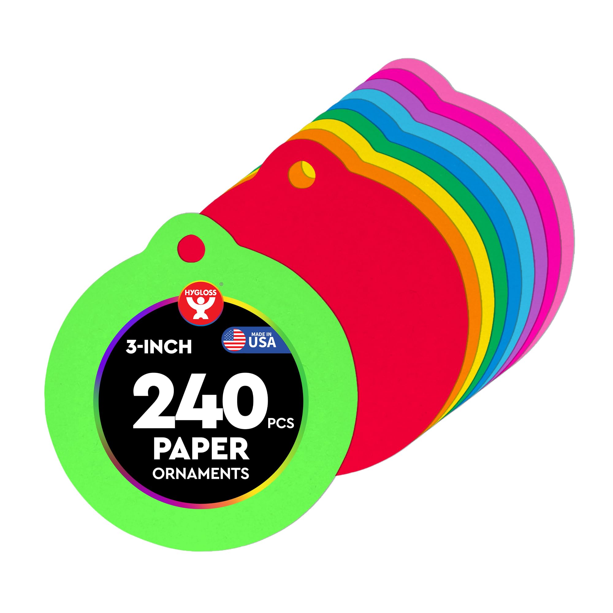 Hygloss Pre-Cut Ornament Shapes for DIY Holiday Arts and Crafts, Christmas Trees, Gifts Tags Bright Cardstock-3-Inches, 240 Pcs, Assorted Colors