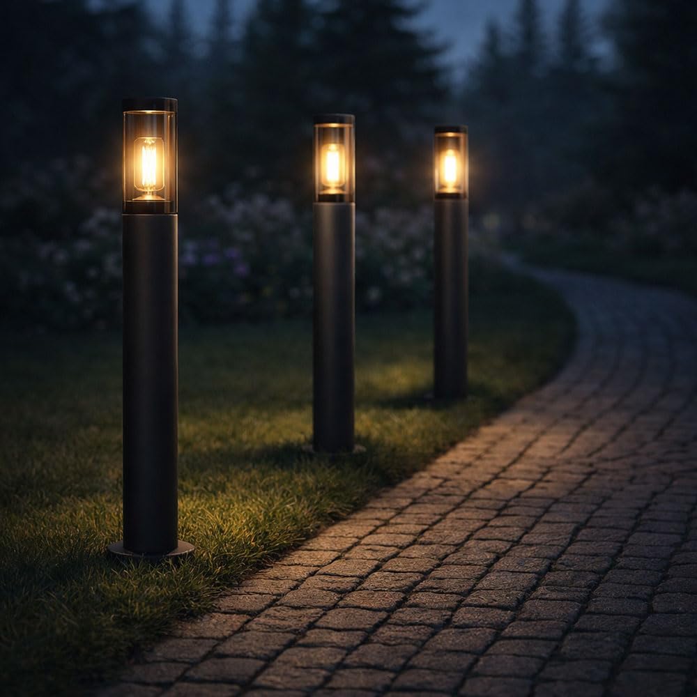 LED Standleuchte Außenbeleuchtung Sockelleuchte rauch anthrazit Außen Garten Stehlampe, Edelstahl Kunststoff, 1x 7W 630Lm warmweiß, DxH 7,6x80 cm, 3er Set