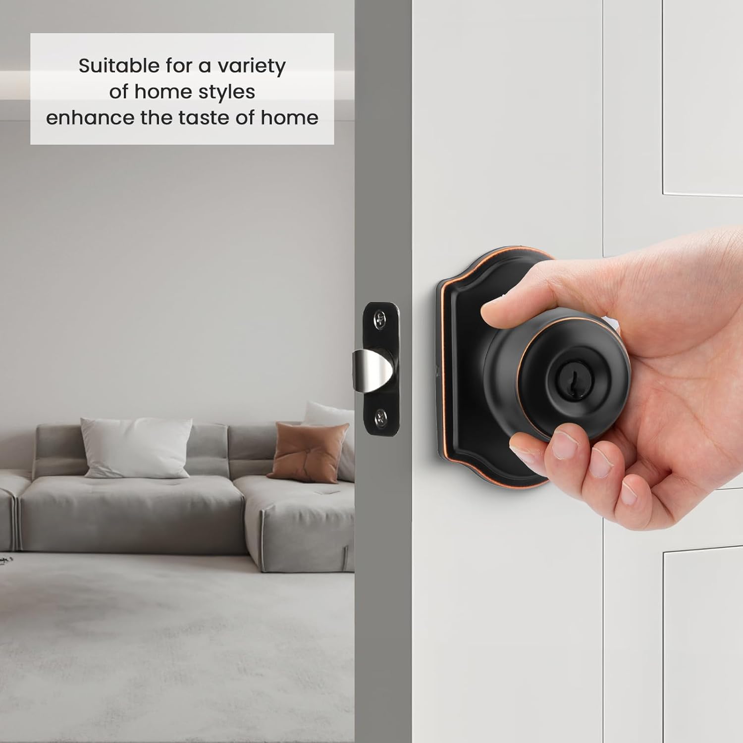 goldenwarm Oil Rubbed Bronze Door Knobs with Lock, Exterior Door Knob with Lock and Key, Front Door Knob Keyed Alike 3 Pack