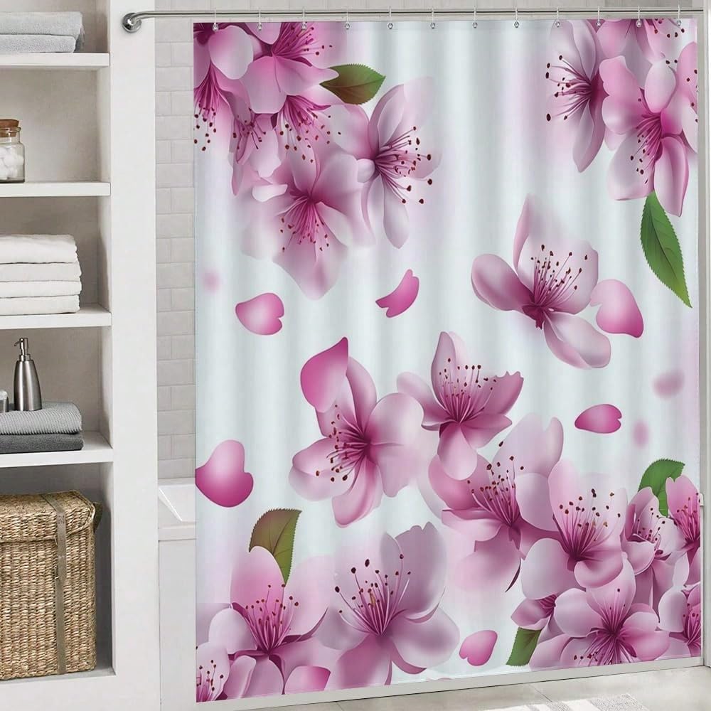 Naturalna róża brzoskwinia kwiat brzoskwini zasłona prysznicowa do łazienki z haczykami (260 x 155 cm/XL)