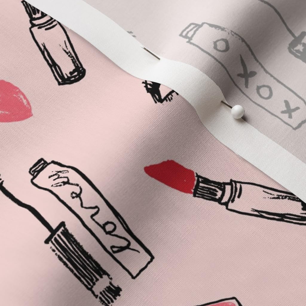 Spoonflower Fabric - Makeup Lipstick Eyelashes Beauty Valentines Day Pink Kiss Lips Eyes Printed on Cotton Poplin Fabric by The Yard - Sewing Shirting Quilting Dresses Apparel Crafts