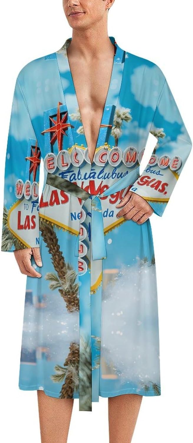 Welcome to Fabulous Las Vegas Mens Robe Long Bathrobe for Women Bath Robes Lightweight Soft Printed Sleepwear