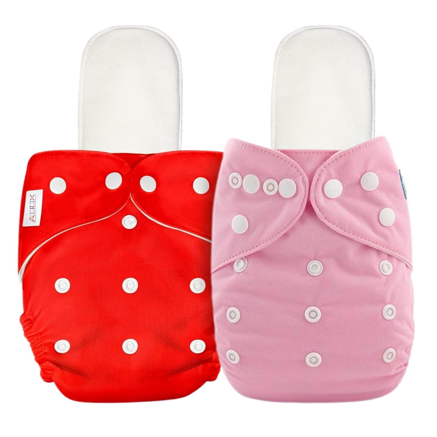 AEREX Premium Reusable Baby Cotton 2 Cloth Diapers For 0 to 3 Years With 2 Insert Pads Leak Proof Washable Diapers For New Born Babies Adjustable Pocket Cloth Diaper Nappies (Red & Pink)-image-41