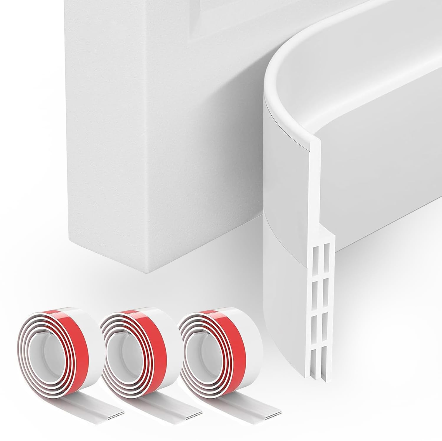 Under Door Sweep Weather Stripping, 3 Pcs 1m Self Adhesive Door Draft Excluder, Soundproof Weather Proof Bottom Seal Strip, Blocks Cold Air Noise & Dust (White)