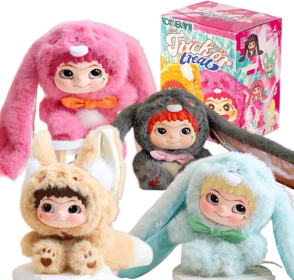 Wakuku Fox & Bunny Trick Or Treat Series Plush Blind Box 1PC(1 of 8 Possible Styles) Cute Figures Collectible Toys Birthday Gifts (1Pcs Blind Box)