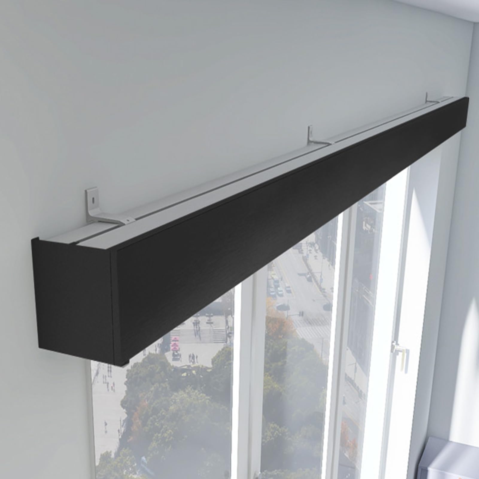 Curtain Pole,Curtain Pelmet Panel with Track, Curtain Pelmet Panel Box,Metal Curtain Pelmet Wall/Ceiling Mount, Curtain Rod Cover Box Curtain Pole with Silent Rollers