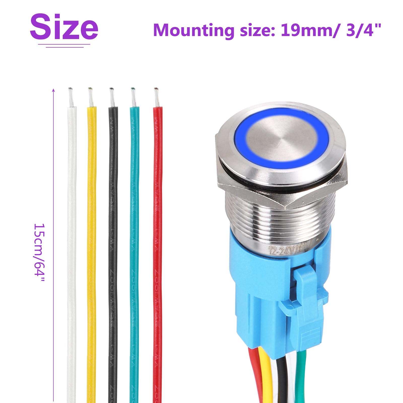 DMiotech 2Pcs 19mm / 3/4" Push Button Switch - Image 4