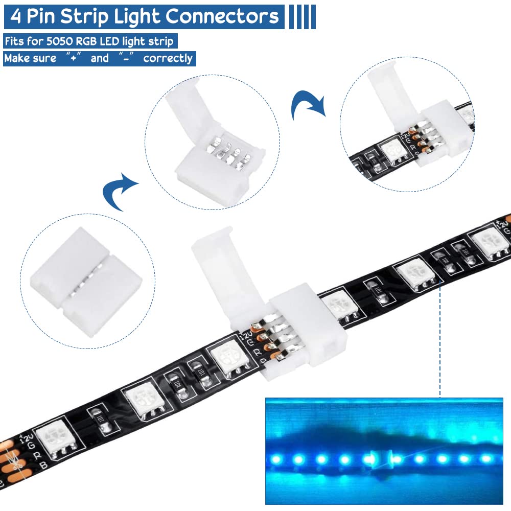 Connecteur LED 4 Broches En L – Pour Ruban 5050 RGB, 10 Pièces, Uxcell