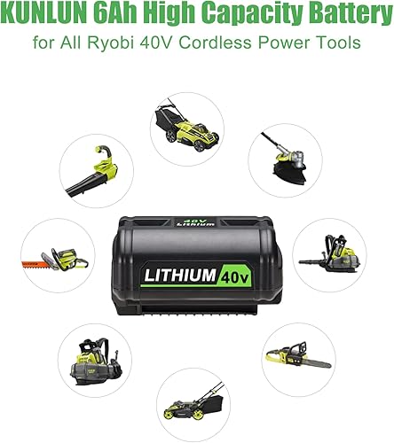 Miniatura 2 de KUNLUN Batería de 40V 6.0Ah para batería Ryobi 40V, batería de litio de 40 voltios de alta capacidad para RYOBI OP4040 OP40201OP4026 OP4030 OP4050