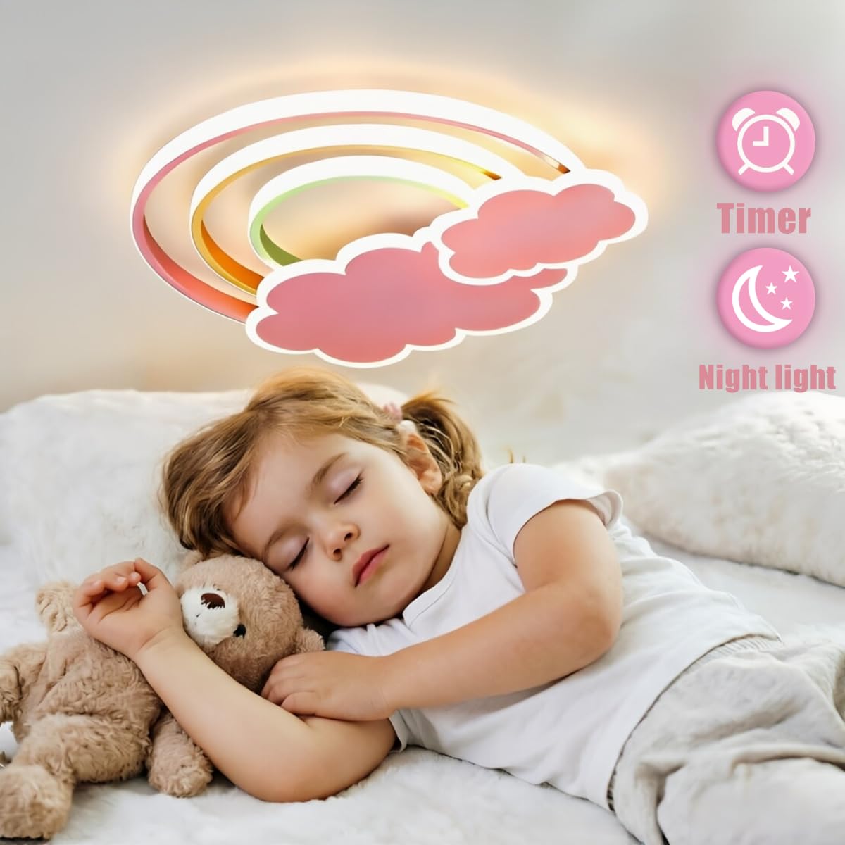 Lampa sufitowa LED Pokój dziecięcy Ściemniana lampa sufitowa z pilotem Chłopiec Dziewczyna Chmury Tęcza Lampka nocna do sypialni Salon Pokój dziecięcy Balkon 3000K-6000K Oświetlenie sufitowe