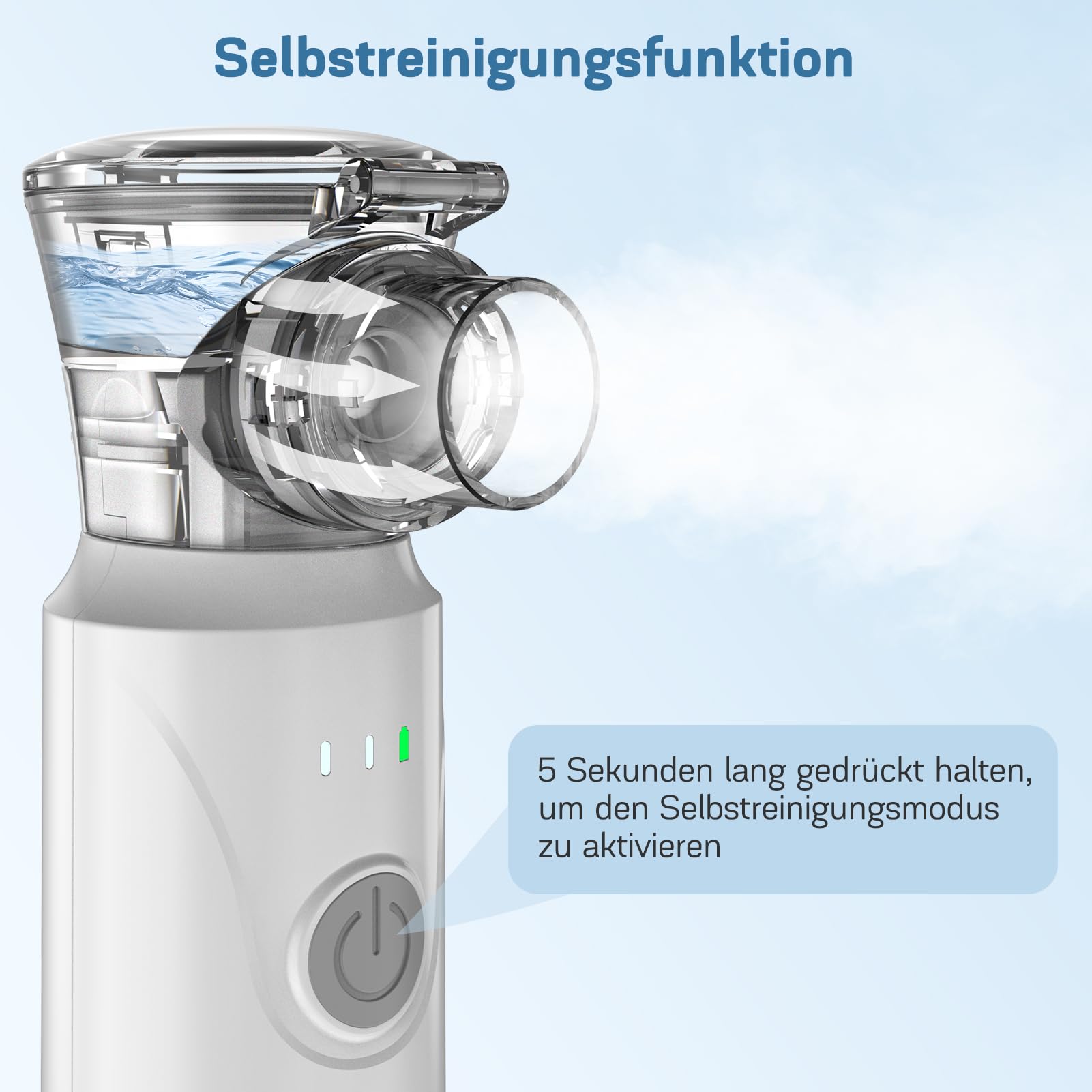 Inhalationsgerät, MILFECH Inhaliergeräte tragbar Vernebler Set Mit USB Wiederaufladbar, Einstellbarer Sprühnebel, Inhalator Verneblergerät mit Mundstück und 2 Maske (Weiß)